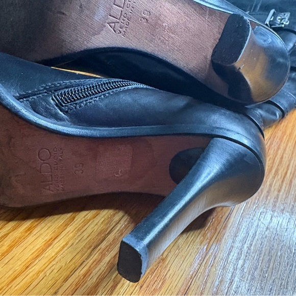 ALDO Made in Italy Black All-Leather Buckle Stiletto Boots – Mid Calf - Picture 4 of 10